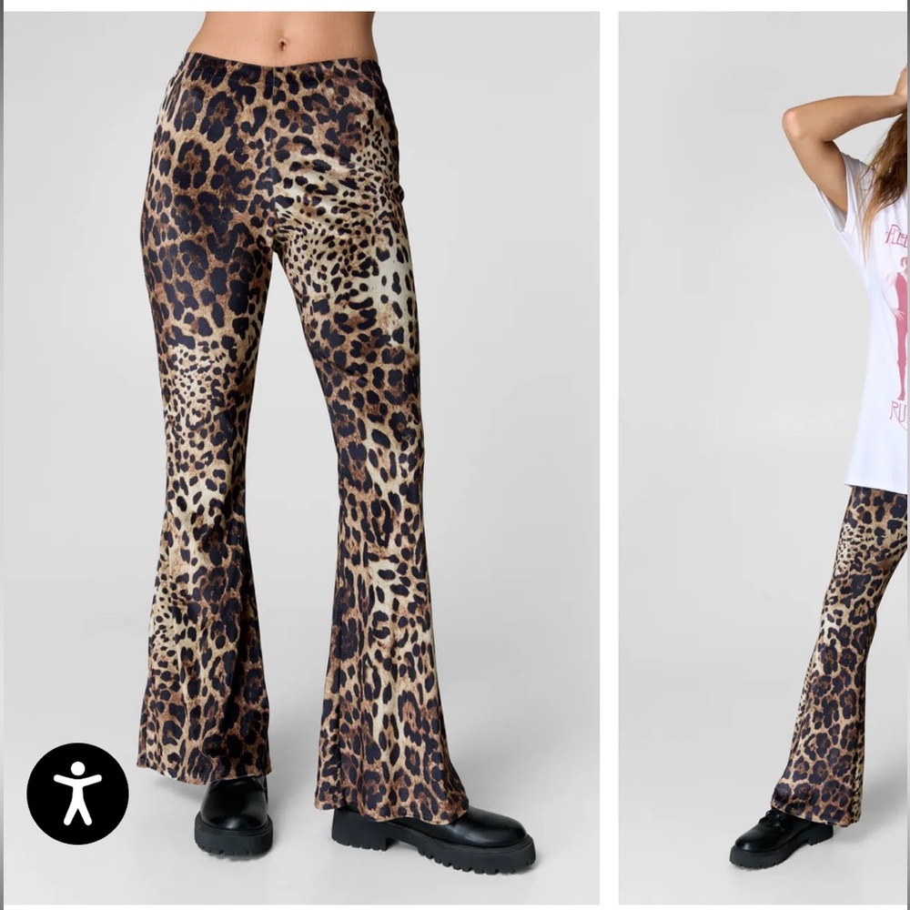 Nasty Gal Leopard Print Velvet Boot Cut Pants - Brown Black XL